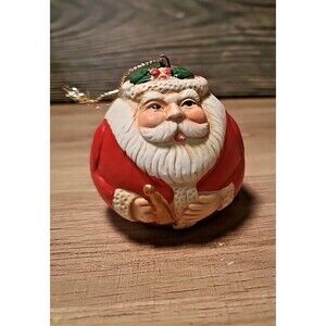 Vintage Scioto Ceramic Santa Ornament Roly Poly 2” Tall